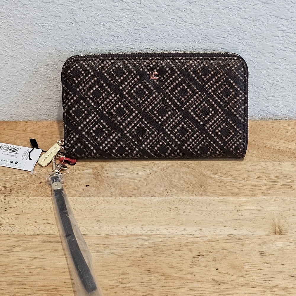 NWT Liz Claiborne Erica Zip Around Wallet - Signature Brown Monogram